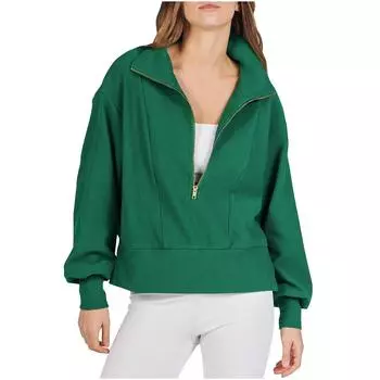 Женский однотонный свободный топ с капюшоном на молнии и длинными рукавами L армия зеленый