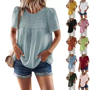 Женский однотонный свободный топ с круглым вырезом в стиле пэчворк на каждый день L чёрный