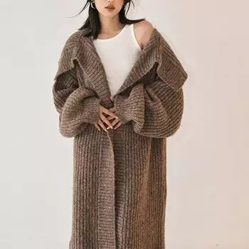Женский однотонный свободный винтажный вязаный кардиган осень-зима с длинным рукавом нежное пальто длиной до щиколотки one size серый