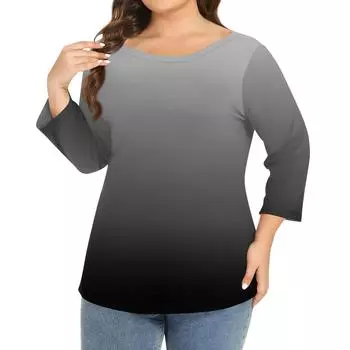 Женский однотонный топ больших размеров с круглым вырезом и рукавами 3/4 XXXXXL чёрный