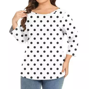 Женский однотонный топ больших размеров с круглым вырезом и рукавами 3/4 XXXL белый