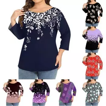 Женский однотонный топ больших размеров с круглым вырезом и рукавами 3/4 XXL чёрный