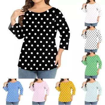 Женский однотонный топ больших размеров с круглым вырезом и рукавами 3/4 XXL армия зеленый