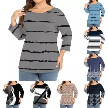 Женский однотонный топ больших размеров с круглым вырезом и рукавами 3/4 XXL чёрный