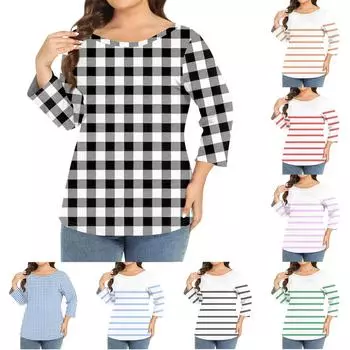 Женский однотонный топ больших размеров с круглым вырезом и рукавами 3/4 XXXL чёрный