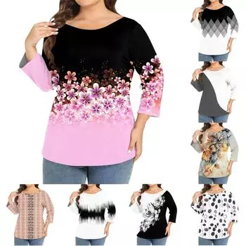 Женский однотонный топ больших размеров с круглым вырезом и рукавами 3/4 XXL чёрный