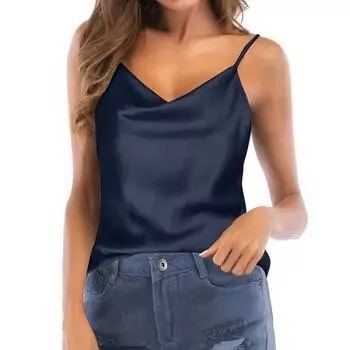 Женский однотонный топ-майсоль на тонких бретельках без рукавов L синий