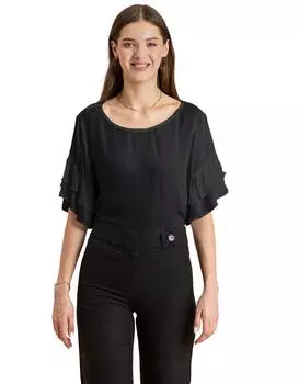 Женский однотонный топ Moomaya, повседневный летний топ с круглым вырезом и рукавами-колокольчиками 2XL чёрный