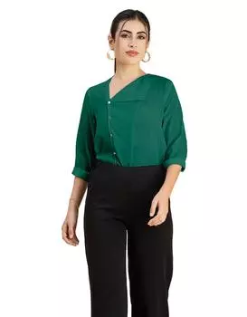 Женский однотонный топ Moomaya с диагональным воротником, стильный деловой топ с длинными рукавами 3XL зелёный