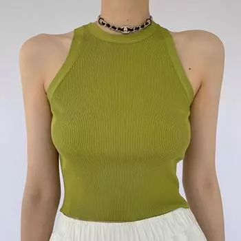 Женский однотонный топ на бретельках с круглым вырезом, летний укороченный топ без рукавов в стиле гранж, Harajuku, милая женская футболка Y2K, однотонная уличная одежда, жилет-майка S белый