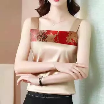 Женский однотонный топ с цветочным принтом, женский атласный шелковый топ размера плюс 4XL, свободный тонкий топ без рукавов M синий