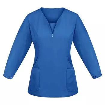 Женский однотонный топ с длинным рукавом и v-образным вырезом, рабочая форма, карманный топ XL синий