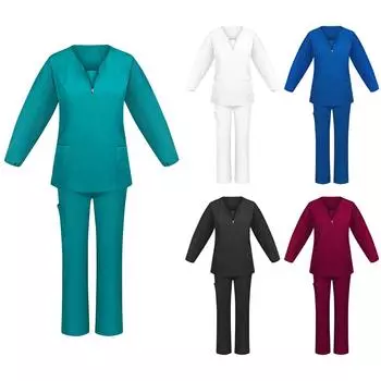 Женский однотонный топ с длинным рукавом и v-образным вырезом, рабочая форма, карманный костюм L чёрный