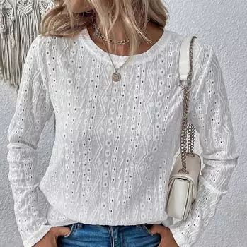 Женский однотонный топ с длинным рукавом S белый