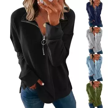 Женский однотонный топ с длинными рукавами и молнией, спортивная куртка, свитер S чёрный