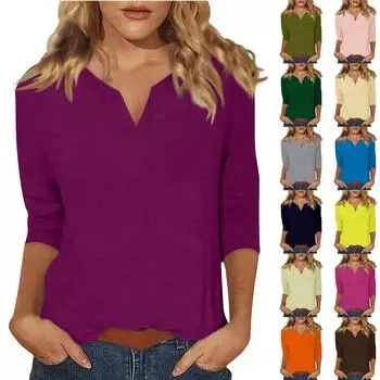Женский однотонный топ с круглым вырезом и рукавами 3/4 V+ XL
