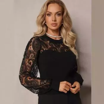 Женский однотонный топ с круглым вырезом и длинными рукавами S белый