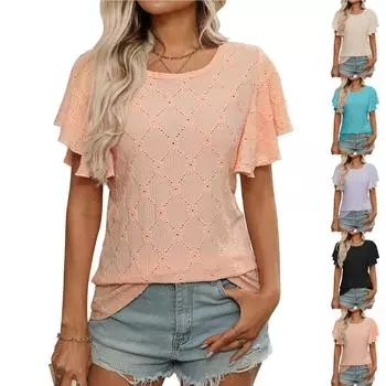 Женский однотонный топ с круглым вырезом и короткими рукавами XXL