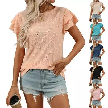 Женский однотонный топ с круглым вырезом и короткими рукавами XXL чёрный