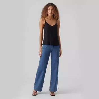 Женский однотонный топ с V-образным вырезом на тонких бретельках VERO MODA XS чёрный