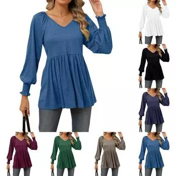 Женский однотонный топ с V-образным вырезом и длинными рукавами на талии XL