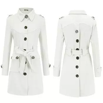 Женский однотонный тренч с длинным рукавом, повседневная двубортная верхняя одежда с поясом Tag M=US XS белый
