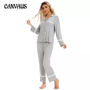 Женский однотонный трикотажный хлопковый свободный кружевной кардиган с длинным рукавом и длинными брюками, пижамный комплект M темно-синий