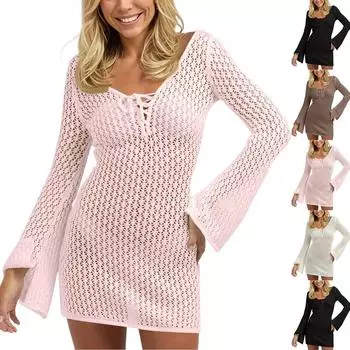 Женский однотонный трикотажный пляжный купальник-бикини с капюшоном, солнцезащитное платье, пляжная юбка L белый