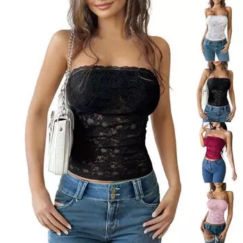 Женский однотонный трикотажный топ без бретелек с открытой полостью на пупке L чёрный