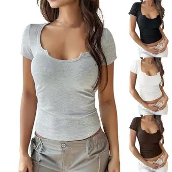 Женский однотонный трикотажный топ без бретелек с открытой полостью на пупке L чёрный