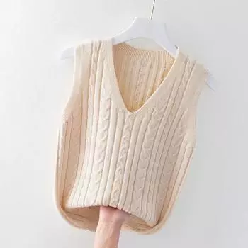 Женский однотонный трикотажный жилет без рукавов с V-образным вырезом на весну и осень 4XL