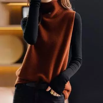 Женский однотонный удобный жилет без рукавов с высоким воротом, свободный топ на весну и осень 2XL