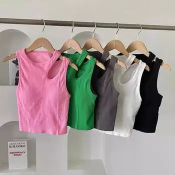 Женский однотонный утягивающий топ без рукавов, сексуальный укороченный топ с неровными бретелями, мягкий дышащий повседневный укороченный пуловер