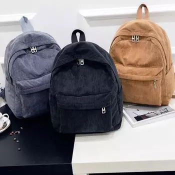 Женский однотонный вельветовый рюкзак с карманом на молнии большой емкости, школьный рюкзак серый