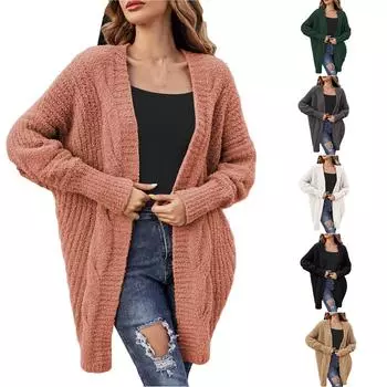 Женский однотонный вязаный кардиган с v-образным вырезом, свободный ленивый свитер, куртка M бежевый