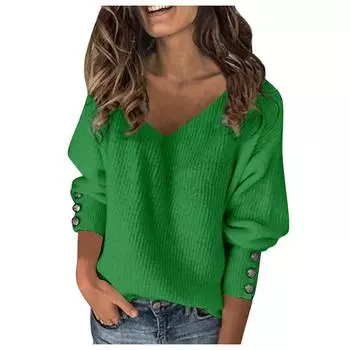 Женский однотонный вязаный сексуальный свободный свитер с длинными рукавами и v-образным вырезом S