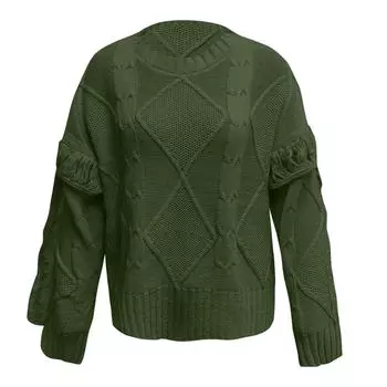 Женский однотонный вязаный сексуальный свободный свитер с длинными рукавами и v-образным вырезом L армия зеленый