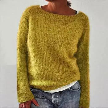 Женский однотонный вязаный свитер - Базовый дизайн с длинным рукавом для Европы и Америки 2XL фиолетовый