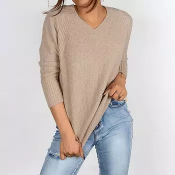 Женский однотонный вязаный свитер, свободный пуловер нестандартной формы с v-образным вырезом L