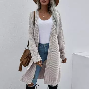 Женский однотонный вязаный темпераментный модный свитер с длинными рукавами, кардиган, пальто S серый