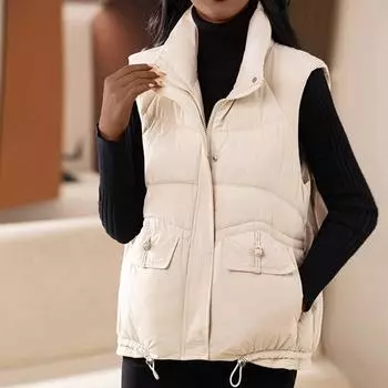 Женский однотонный жилет без рукавов из хлопка, свободный пуховый жилет из хлопка, куртка L бежевый