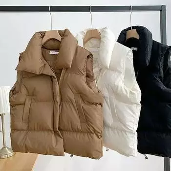 Женский однотонный жилет без рукавов, пальто, топы, повседневная свободная утепленная одежда, корейские модные зимние пуховики с карманами 30001 M коричневый