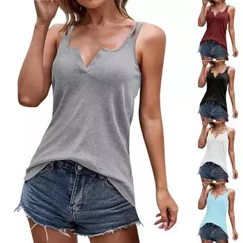 Женский однотонный жилет без рукавов с v-образным вырезом, летний топ без бретелек L чёрный