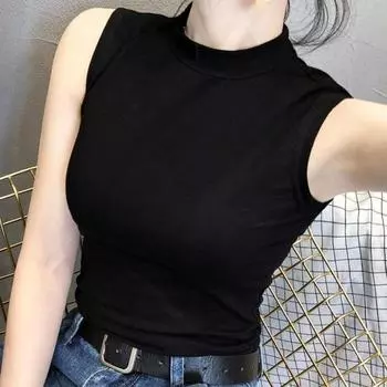 Женский однотонный жилет без рукавов с высоким воротом, удобная и крутая уличная футболка летом S белый