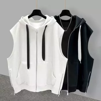 Женский однотонный жилет большого размера с капюшоном и молнией, повседневный спортивный свободный жилет M чёрный