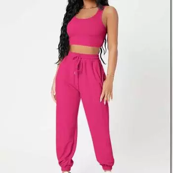 «Женский однотонный жилет и брюки с высокой талией, весна 2024 г.» M королевский синий