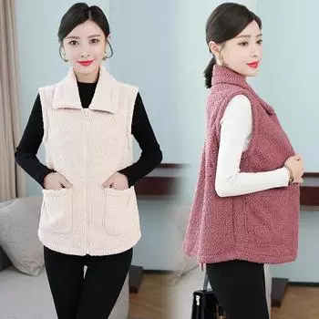 Женский однотонный жилет из овечьей шерсти, короткий жилет из зернистого бархата 2XL [recommended 120-130 pounds]