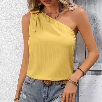 Женский однотонный жилет с открытыми плечами и бантом на весну и лето, сексуальный жилет без рукавов с косыми плечами, майки S-XL S жёлтый