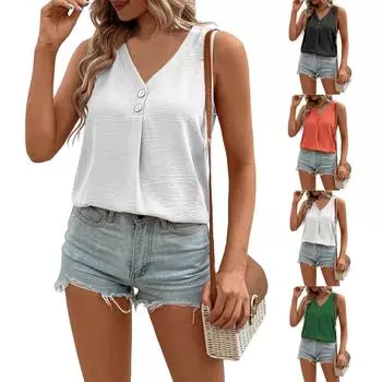 Женский однотонный жилет с V-образным вырезом на пуговицах, свободный повседневный пуловер, футболка, топ L чёрный