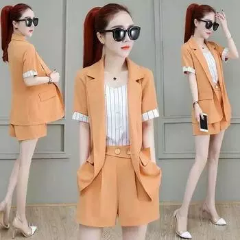 Женский офисный костюм, модное весенне-летнее пальто, укороченные топы, шорты, комплекты из трех предметов, высококачественная профессиональная одежда для женщин XXXL чёрный